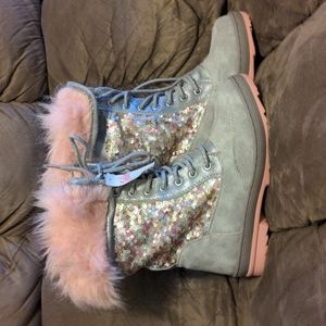 Justice girls sz 4 convertible lace up boots w/ sequins NWT